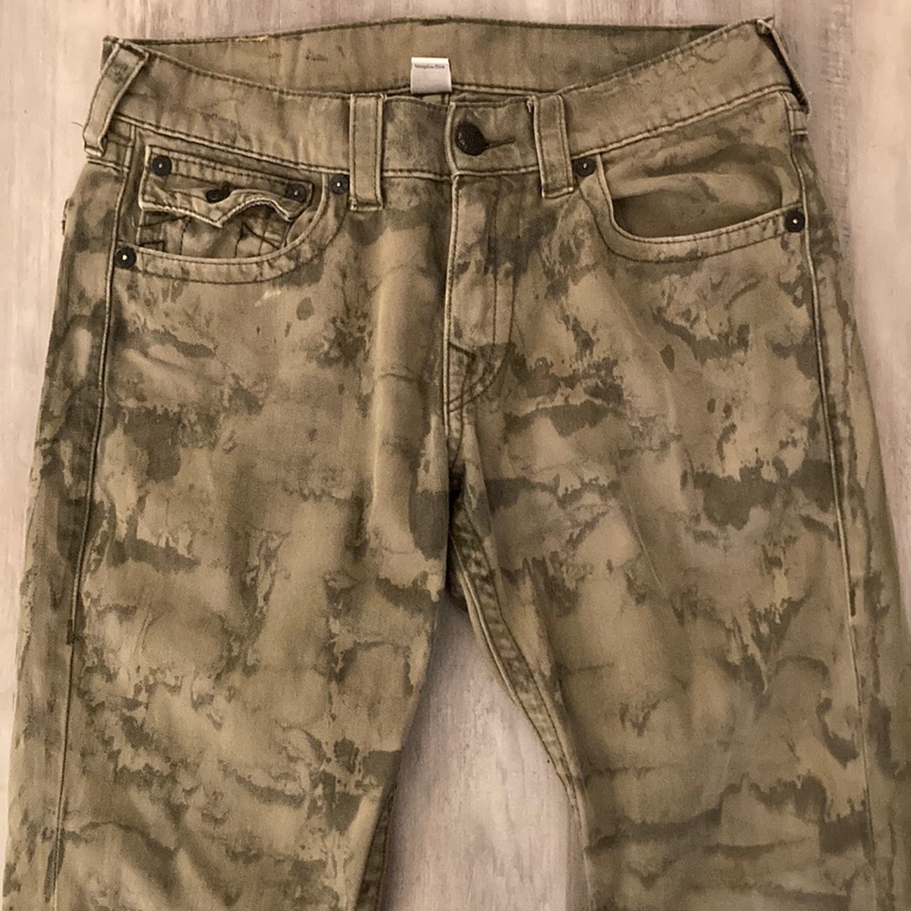 True Religion Men’s Straight Green Tie Dye Acid Wash Camo Jeans Pants Waist 31